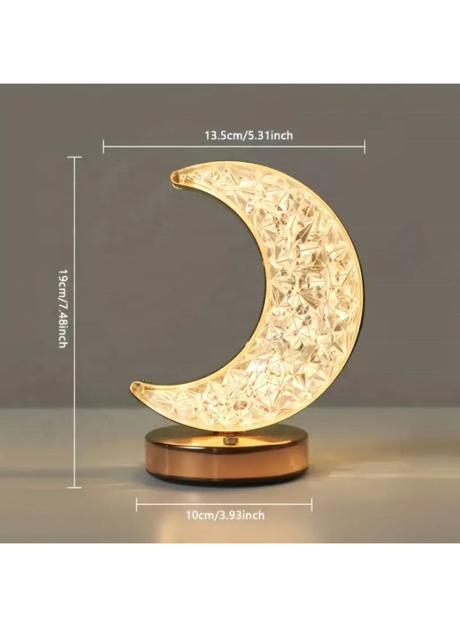 Home Care Crescent Moon Table Lamp, Stepless Dimmable Touch Lamp with 3 Colors, Rechargeable Night Light with USB Port, Ramadan Moon Light Bedside Lamp for Nightstand Desk Bedroom Living Room Home Decor - Image 2